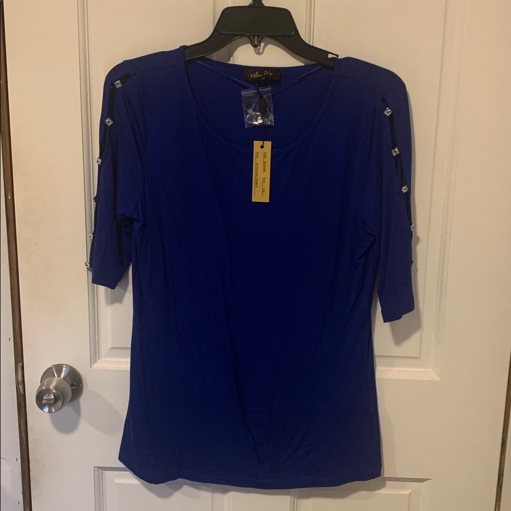 NWT Melissa Paige Vibrant Blue Top with Sparkling Details